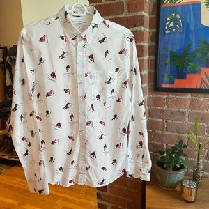 Banana Republic Lux Poplin button-down shirt w/ skier print